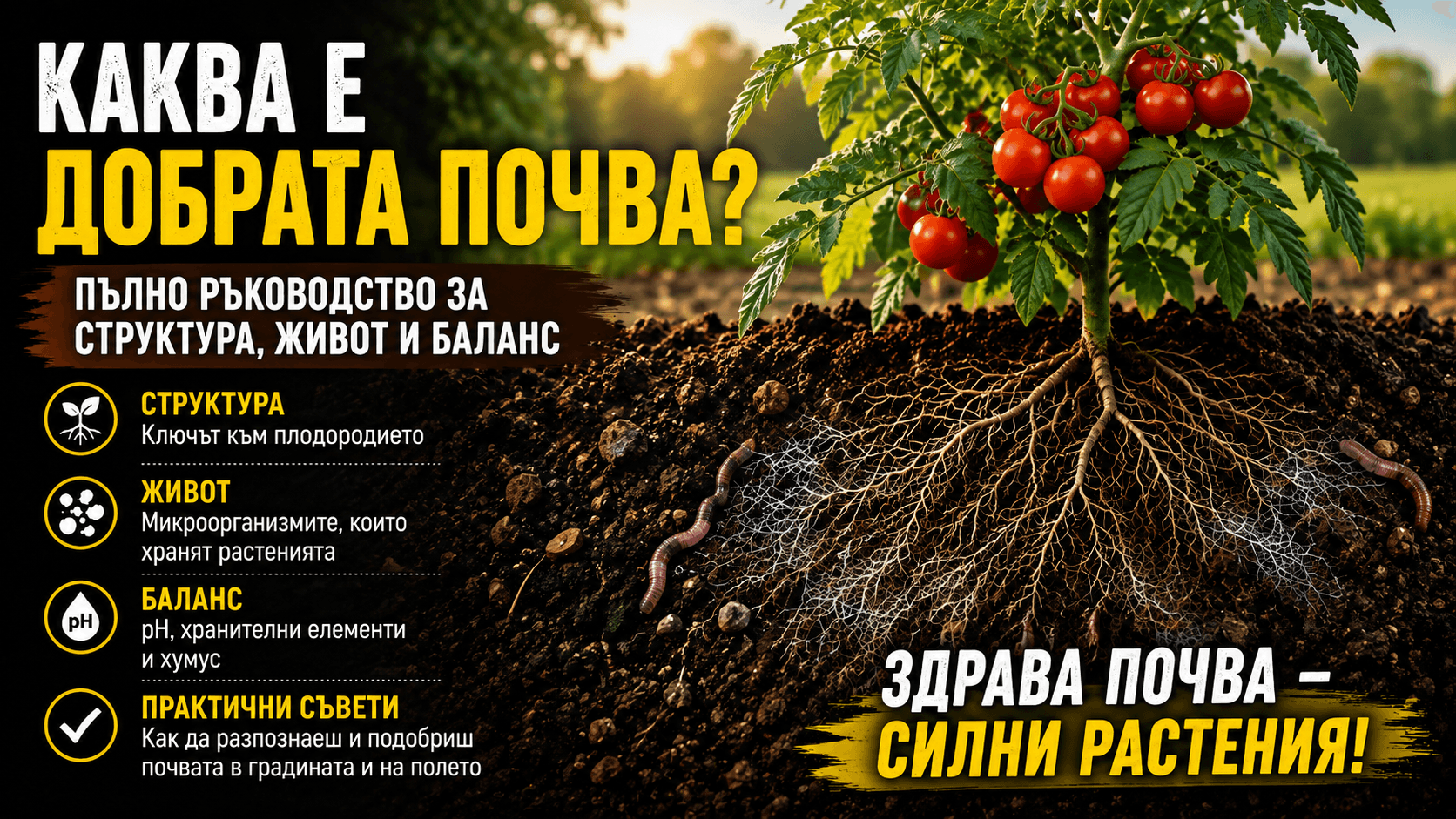 Добра почва за растения – здрава почва с хумус, микроорганизми и силни корени
